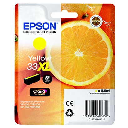 Epson 33 XL "Oranges" Cartouche d'encre originale grande capacité Claria Premium C13T33644012 - Jaune
