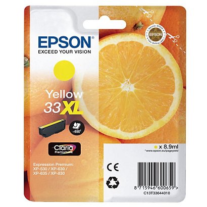 Epson 33XL 'Oranges' Cartouche d'encre originale grande capacité Claria Premium (C13T33644012) - Jaune