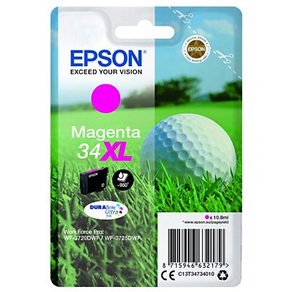 Epson 34XL, C13T34734010, Cartucho de Tinta, DURABrite Ultra, Pelota de golf, Magenta, Alta Capacidad - 1