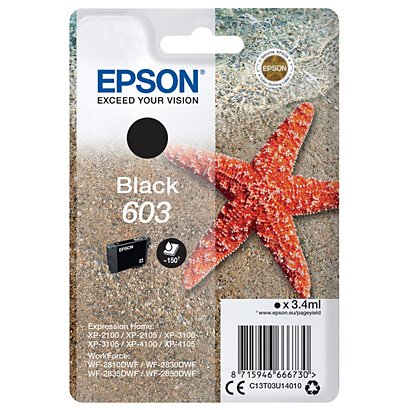 Epson 603, C13T03U14010, Cartucho de Tinta, Estrella de mar, Negro