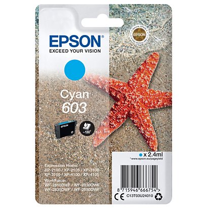 Epson 603, C13T03U24010, Cartucho de Tinta, Estrella de mar, Cian