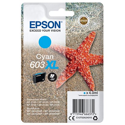 Epson 603 XL "Étoile de mer" Cartouche d'encre originale grande capacité C13T03A24010 - Cyan