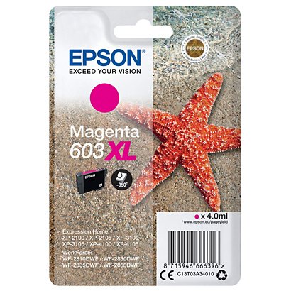 Epson 603XL, C13T03A34010, Cartucho de Tinta, Estrella de mar, Magenta, Alta capacidad