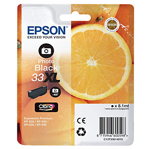 EPSON Cartouche d'encre Claria Premium 33XL N Orange, C13T33614010 (Pack de 1) Grande capacité, Noir Photo