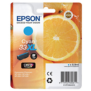 EPSON Cartouche d'encre Claria Premium Ink 33XL C Orange, C13T33624010 (Pack de 1) Grande capacité, Cyan
