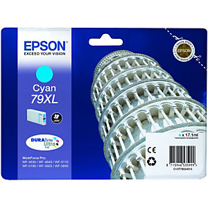 EPSON Cartouche d'encre DURABrite Ultra 79XL C Tour de Pise, C13T79024010 (Pack de 1) Grande capacité, Cyan