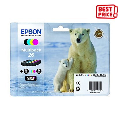EPSON Cartuccia inkjet 26, C13T26164010, Inchiostro Claria Premium, Nero + Colori, Multipack