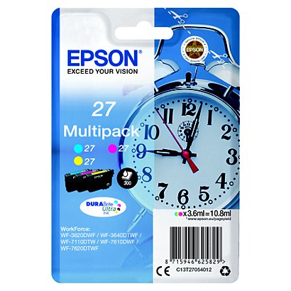 EPSON Cartuccia inkjet 27 Serie Sveglia, C13T27054012, Inchiostro DURABrite™ Ultra, Colori, Multipack - 1