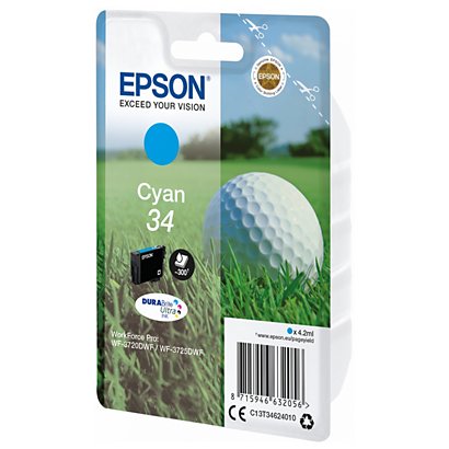 EPSON Cartuccia inkjet 34 Serie Pallina da golf, C13T34624010, Inchiostro DURABrite™ Ultra, Ciano, Pacco singolo - 1