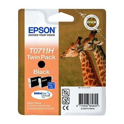 Epson Cartuccia inkjet Serie Giraffa T0711H, C13T07114H10, Inchiostro DURABrite Ultra, Nero, Twin Pack Alta Capacità - 1