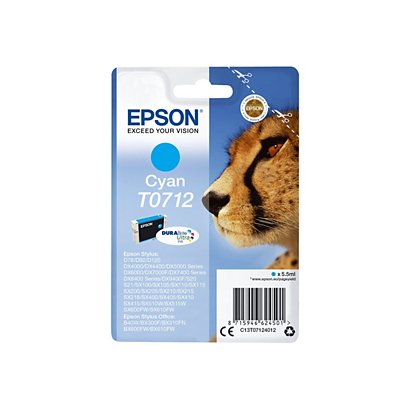 EPSON Cartuccia inkjet T0712 Serie Ghepardo, C13T07124012, Inchiostro DURABrite™ Ultra, Ciano, Pacco singolo