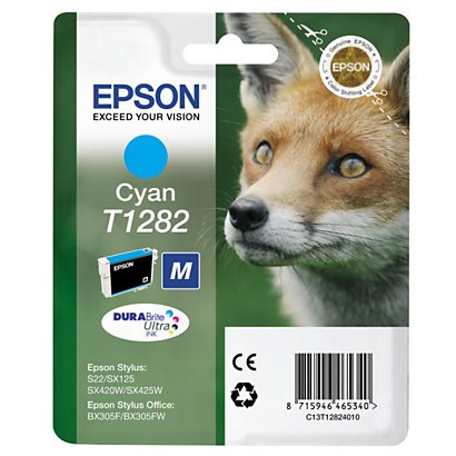 EPSON Cartuccia inkjet T1282 Serie Volpe, C13T12824012, Inchiostro DURABrite Ultra, Ciano, Pacco singolo - 1