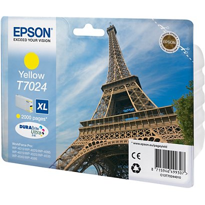 EPSON Cartuccia inkjet T7024 XL Serie Torre Eiffel, C13T70244010, Inchiostro DURABrite Ultra, Giallo, Pacco singolo, Alta capacità