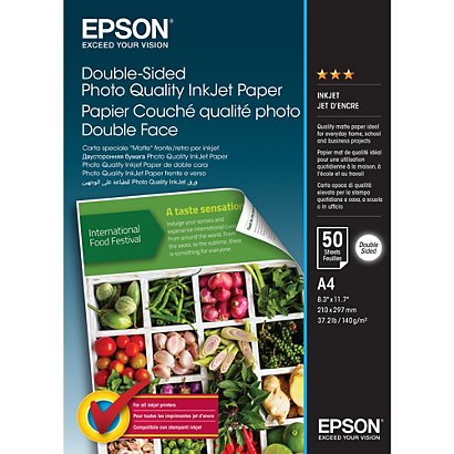 Epson Double-Sided Photo Quality Inkjet Paper - A4 - 50 Sheets, Impression à jet d'encre, A4 (210x297 mm), Mat, 50 feuilles, 140 g/m², 220 mm C13S4000