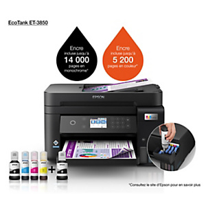 Epson EcoTank ET-3850 Imprimante jet d'encre couleur multifonctions 3 en 1 - Noir Epson EcoTank ET-3850 Imprimante jet d'encre couleur multifonctions 3 en 1 - Noir