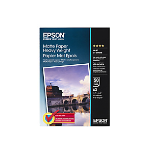 Epson Pap Mat Epais A3 (50f./167g), Impression à jet d'encre, A3 (297x420 mm), Mat, 50 feuilles, 167 g/m², Blanc C13S041261 Epson Pap Mat Epais A3 (50f./167g), Impression à jet d'encre, A3 (297x420 mm), Mat, 50 feuilles, 167 g/m², Blanc C13S041261