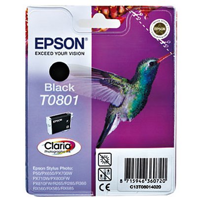 Epson T0801, C13T08014011, Cartucho de Tinta, Claria Photographic, Colibrí, Negro - 1