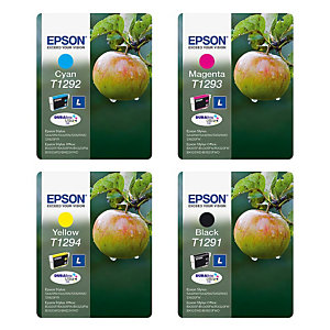 Epson T1295 'Pomme' Cartouche d'encre originale DURABrite Ultra Pack 4 couleurs (C13T12954012) - Noir, Cyan, Magenta, Jaune