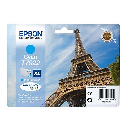 Epson T7022 XL, C13T70224010, Cartucho de Tinta, DURABrite Ultra, Torre Eiffel, Cian - 1