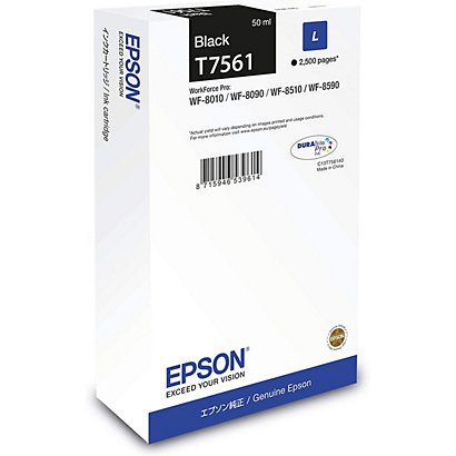 Epson T7561 Tamaño L, Cartucho de Tinta, DURABrite Pro, Negro, Alta Capacidad