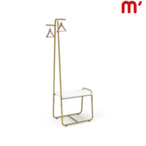 Espositore autoportante da vetrina o da camerino con ripiano in legno bianco e bracci espositivi, 64,5 x 42,5 x 183 cm, Metallo verniciato/Legno, Oro/Bianco Espositore autoportante da vetrina o da camerino con ripiano in legno bianco e bracci espositivi, 64,5 x 42,5 x 183 cm, Metallo verniciato/Legno, Oro/Bianco