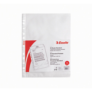 Esselte Busta a foratura universale, A4, Polipropilene, Goffrata, 11 fori, Trasparente (confezione 50 pezzi) Esselte Busta a foratura universale, A4, Polipropilene, Goffrata, 11 fori, Trasparente (confezione 50 pezzi)