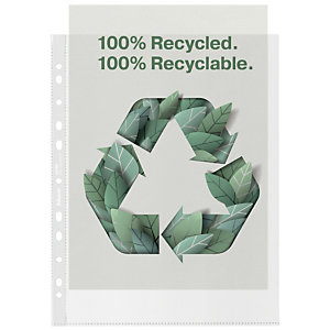 Esselte Busta a foratura universale Office A4, Finitura antiriflesso, 100% riciclata, Trasparente (confezione 100 pezzi)