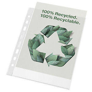 Esselte Busta a foratura universale Office A5, Finitura antiriflesso, 100% riciclata, Trasparente (confezione 100 pezzi)