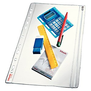 ESSELTE Buste forate con zip - PVC - 19x30 cm - Esselte - conf. 5 pezzi ESSELTE Buste forate con zip - PVC - 19x30 cm - Esselte - conf. 5 pezzi