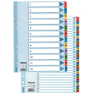 Esselte Divisori, A4, Set da 1 a 12 tasti, Cartone e poliestere, Colori assortiti