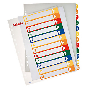 Esselte Divisorio prestampato, A4+, 12 tasti, Polipropilene, Colori assortiti Esselte Divisorio prestampato, A4+, 12 tasti, Polipropilene, Colori assortiti