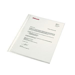 Esselte Funda perforada, A4, polipropileno de luxe de 120 micras, 11 orificios, cristal, lisa, copysafe, sin refuerzo, transparente Esselte Funda perforada, A4, polipropileno de luxe de 120 micras, 11 orificios, cristal, lisa, copysafe, sin refuerzo, transparente