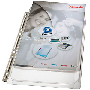 Esselte Funda perforada con fuelle, A4, PVC de 170 micras, 11 orificios, lisa, transparente Esselte Funda perforada con fuelle, A4, PVC de 170 micras, 11 orificios, lisa, transparente