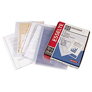 Esselte Funda perforada, Folio, polipropileno de 80 micras, 16 orificios, rugosa, transparente Esselte Funda perforada, Folio, polipropileno de 80 micras, 16 orificios, rugosa, transparente