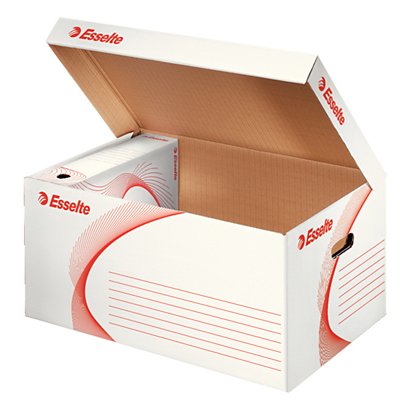 ESSELTE Scatola archivio Boxy con coperchio, Cartone microonda riciclato, Bianco/Rosso