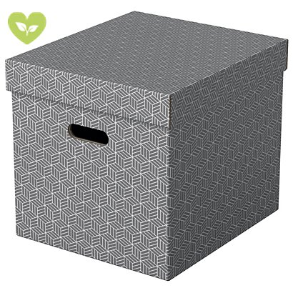 ESSELTE Scatola archivio Cube con coperchio removibile, 32 x 36,5 x 31,5 cm, Grigio (confezione 3 pezzi) - 1