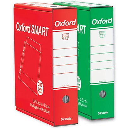 ESSELTE Scatola Oxford De Luxe Smart con 300 buste a foratura universale, 22 x 30 cm (A4), PPL, Spessore Altissimo, Finitura Liscia, Trasparente