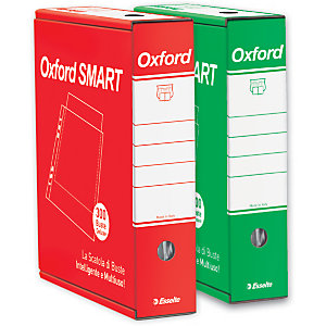 ESSELTE Scatola Oxford De Luxe Smart con 300 buste a foratura universale, 22 x 30 cm (A4), PPL, Spessore Medio Alto, Finitura Liscia, Trasparente