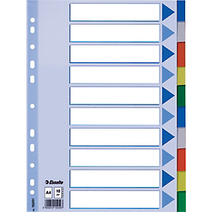 Esselte Separadores, A4, polipropileno, 10 pestañas, colores surtidos Esselte Separadores, A4, polipropileno, 10 pestañas, colores surtidos