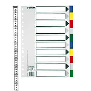 Esselte Separadores, Folio, polipropileno, 10 pestañas, colores surtidos Esselte Separadores, Folio, polipropileno, 10 pestañas, colores surtidos