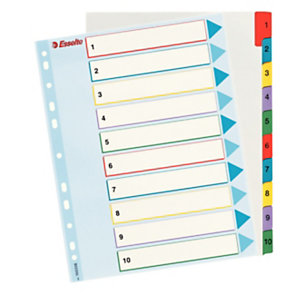 Esselte Separadores numéricos 1-10, A4+, cartón, 10 pestañas, colores surtidos