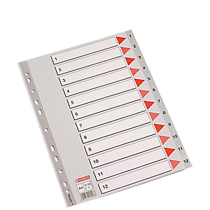 Esselte Separadores numéricos 1-12, Folio, polipropileno, 12 pestañas, gris Esselte Separadores numéricos 1-12, Folio, polipropileno, 12 pestañas, gris