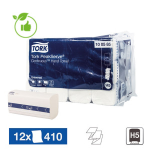Essuie-mains cpliés enchevêtrés Tork PeakServe, lot de 12x410 soit 4920 Essuie-mains cpliés enchevêtrés Tork PeakServe, lot de 12x410 soit 4920