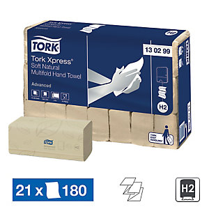 Essuie-mains enchevêtrés Tork XPress doux naturel H2, 21 paquets de 180
