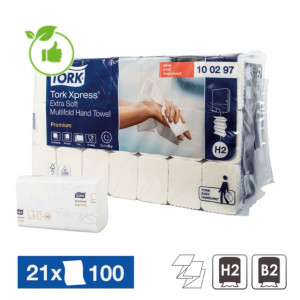 Essuie-mains enchevêtrés Tork Xpress Premium Extra Soft H2, 21 paquets de 100