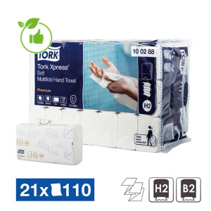 Essuie-mains enchevêtrés Tork XPress Soft H2, 21 paquets de 110
