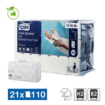 Essuie-mains enchevêtrés Tork XPress Soft H2, 21 paquets de 110 - 1