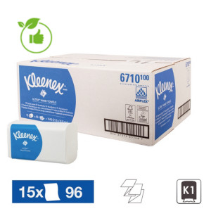 Essuie-mains pliés enchevêtrés Kleenex Airflex Ultra, lot de 15x96 soit 1440 Essuie-mains pliés enchevêtrés Kleenex Airflex Ultra, lot de 15x96 soit 1440
