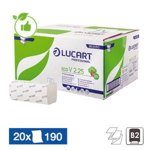 Essuie-mains pliés enchevêtrés Lucart, lot de 20 x 190 soit 3800 Essuie-mains pliés enchevêtrés Lucart, lot de 20 x 190 soit 3800