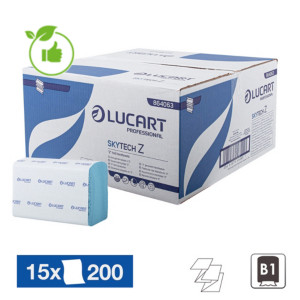 Essuie-mains pliés enchevêtrés Lucart Skytech, lot de 15x200 soit 3000 Essuie-mains pliés enchevêtrés Lucart Skytech, lot de 15x200 soit 3000